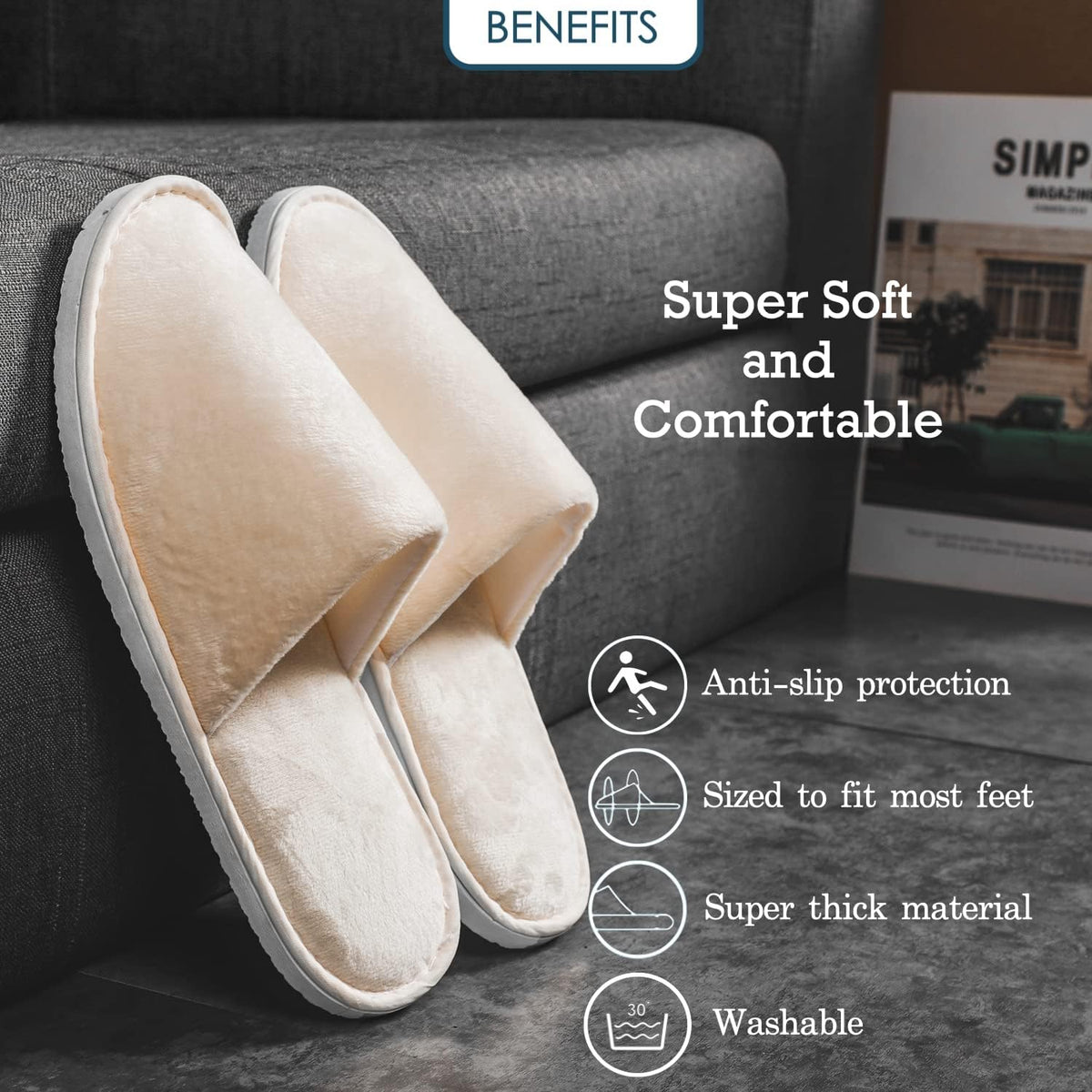 OSTADARRA 6-10 Pairs Spa Slippers, Non Slip Disposable Slippers For Guest