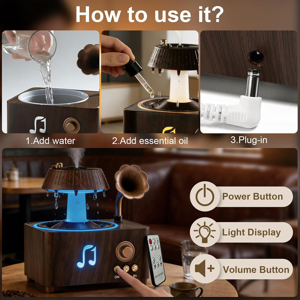 Morbou Raindrop Aroma Diffuser Room Humidifier with White Noise, 7-Color Air Mist Essential Oil Diffuser Sleep Sounds Aroma Rain Drop, with Remote Control (Brown)