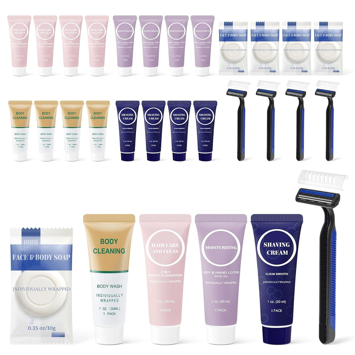 Travel Size Toiletries Bulk,Individually Wrapped 1 Fl Oz (Pack of 100)