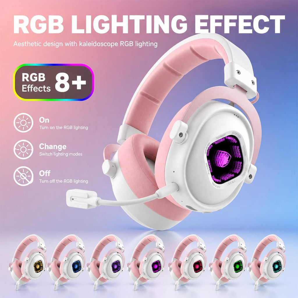 SADES Wireless Gaming Headset 7.1 Surround 90H Pink for PS5 PC Switch