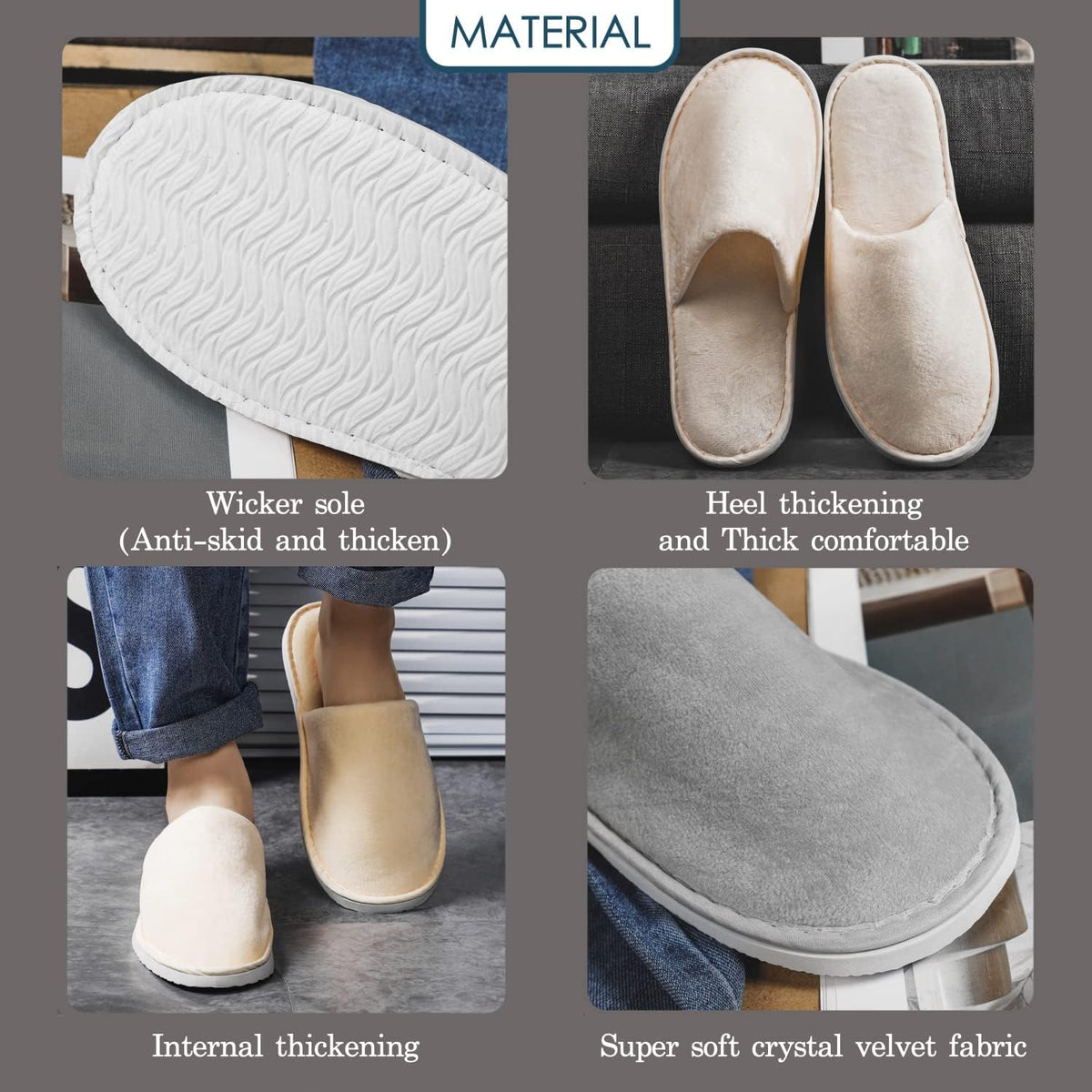 OSTADARRA 6-10 Pairs Spa Slippers, Non Slip Disposable Slippers For Guest