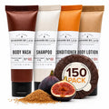 WOODBURY & CO 150 Piece Hotel Toiletries Bulk Set for Airbnb Hosts, Travel Size Shampoo, Conditioner, Body Wash, Lotion, Bar Soap, Guest Bathroom Essentials, Paraben Free, Brown Sugar and Fig Scent