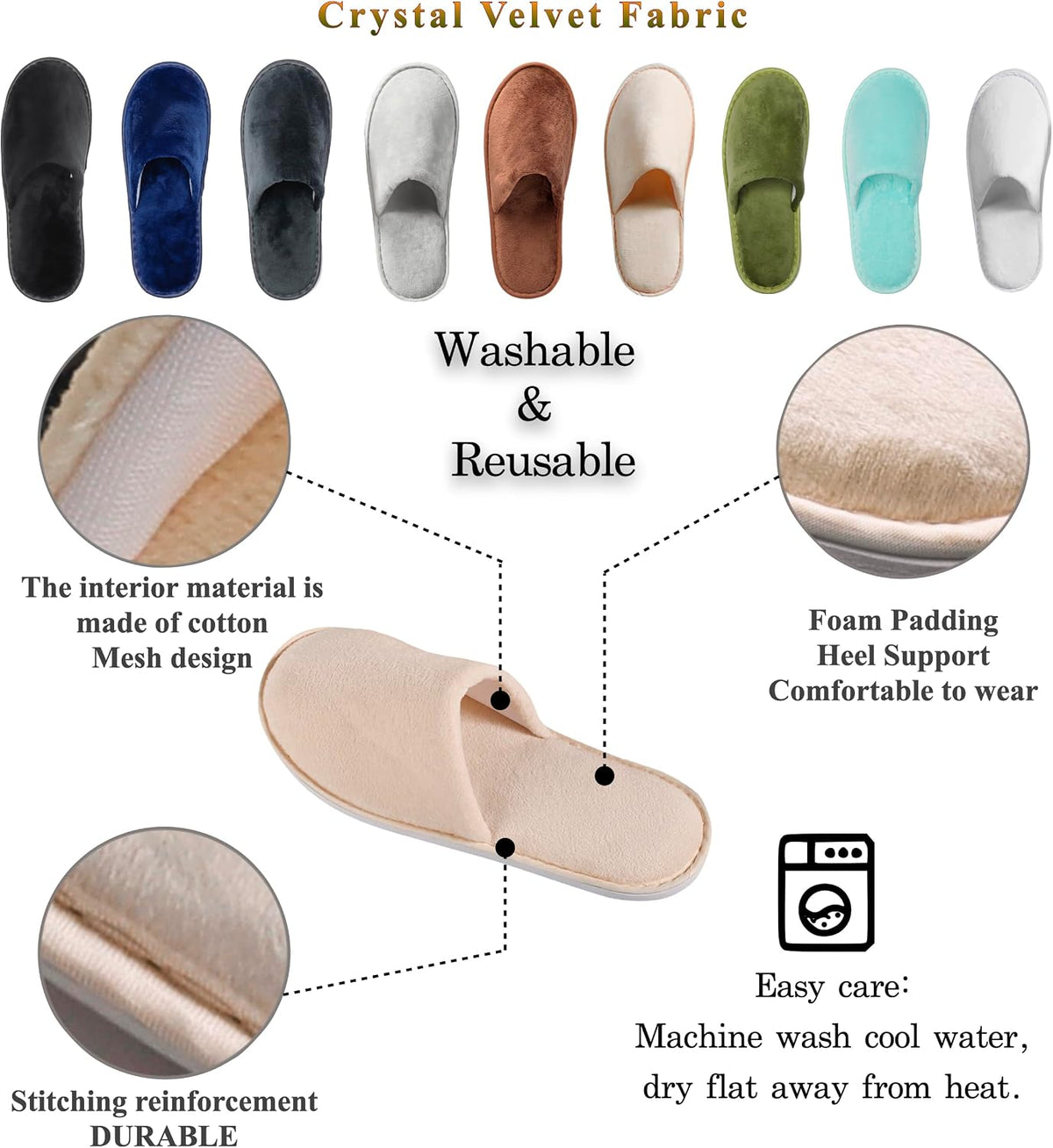 OSTADARRA 6-10 Pairs Spa Slippers, Non Slip Disposable Slippers For Guest