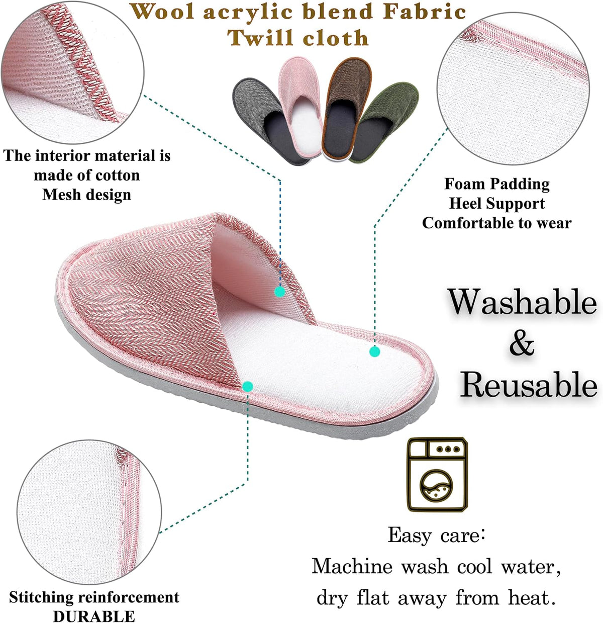 OSTADARRA 6-10 Pairs Spa Slippers, Non Slip Disposable Slippers For Guest