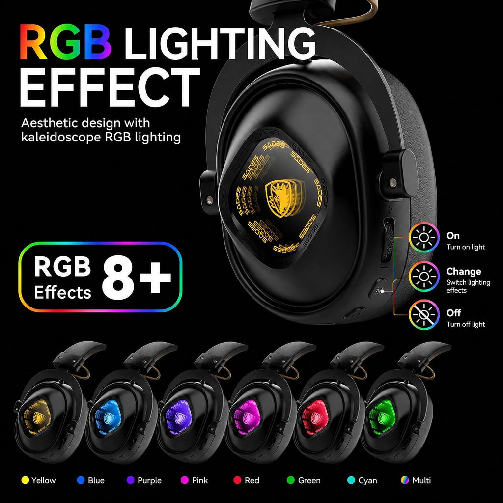 SADES Wireless Gaming Headset 7.1 Surround 90H Black for PS5 PC Switch