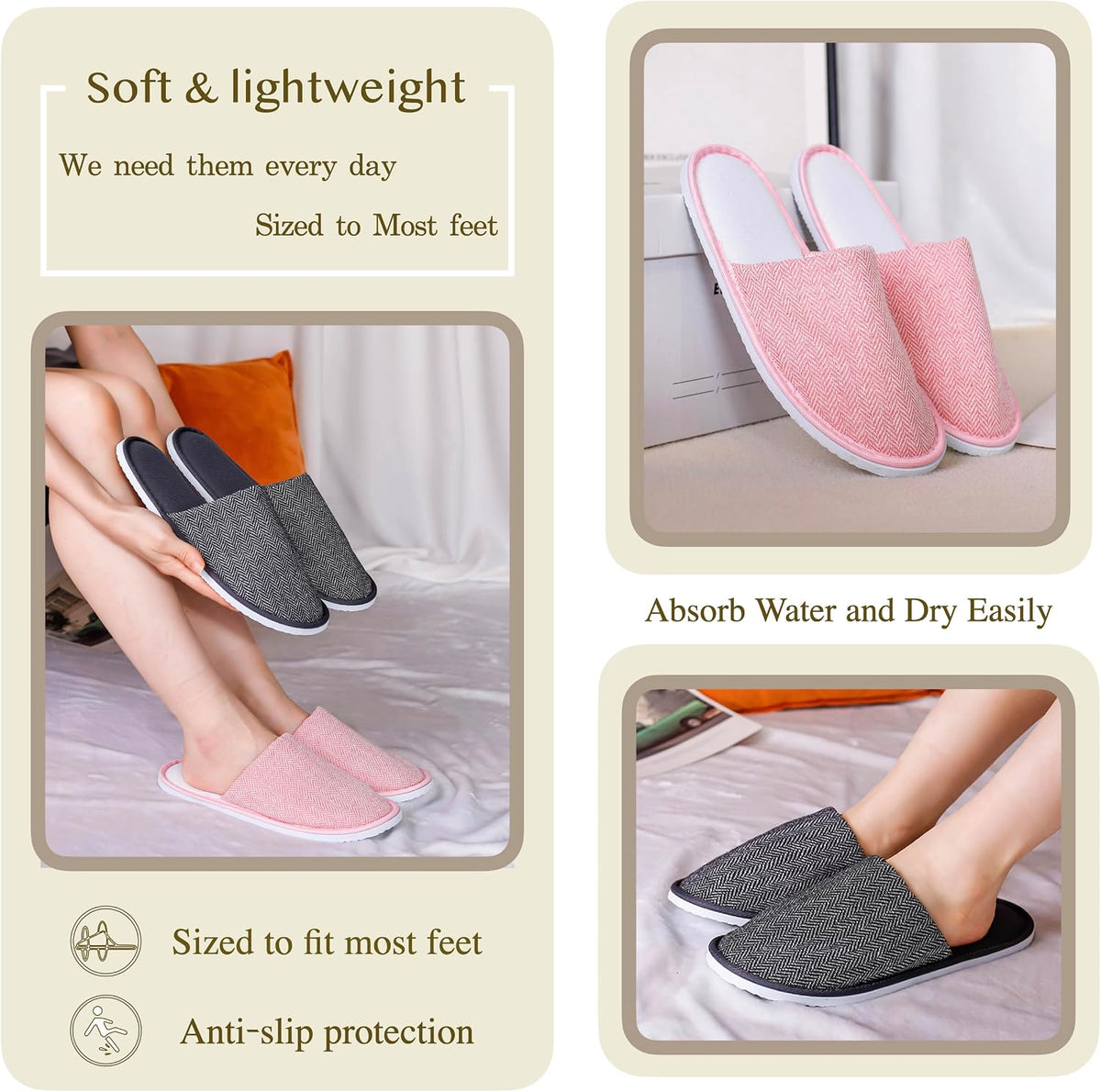 OSTADARRA 6-10 Pairs Spa Slippers, Non Slip Disposable Slippers For Guest