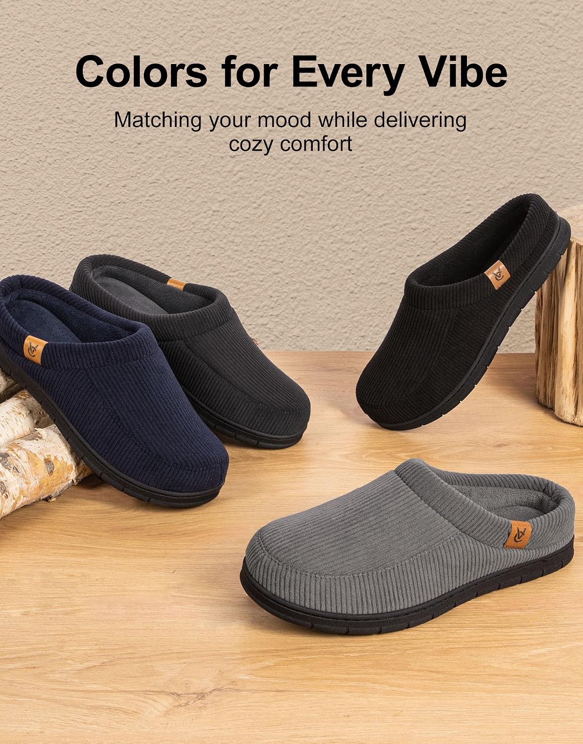 VeraCosy Men's Memory Foam Slippers Comfy Durable Moccasin House Shoes