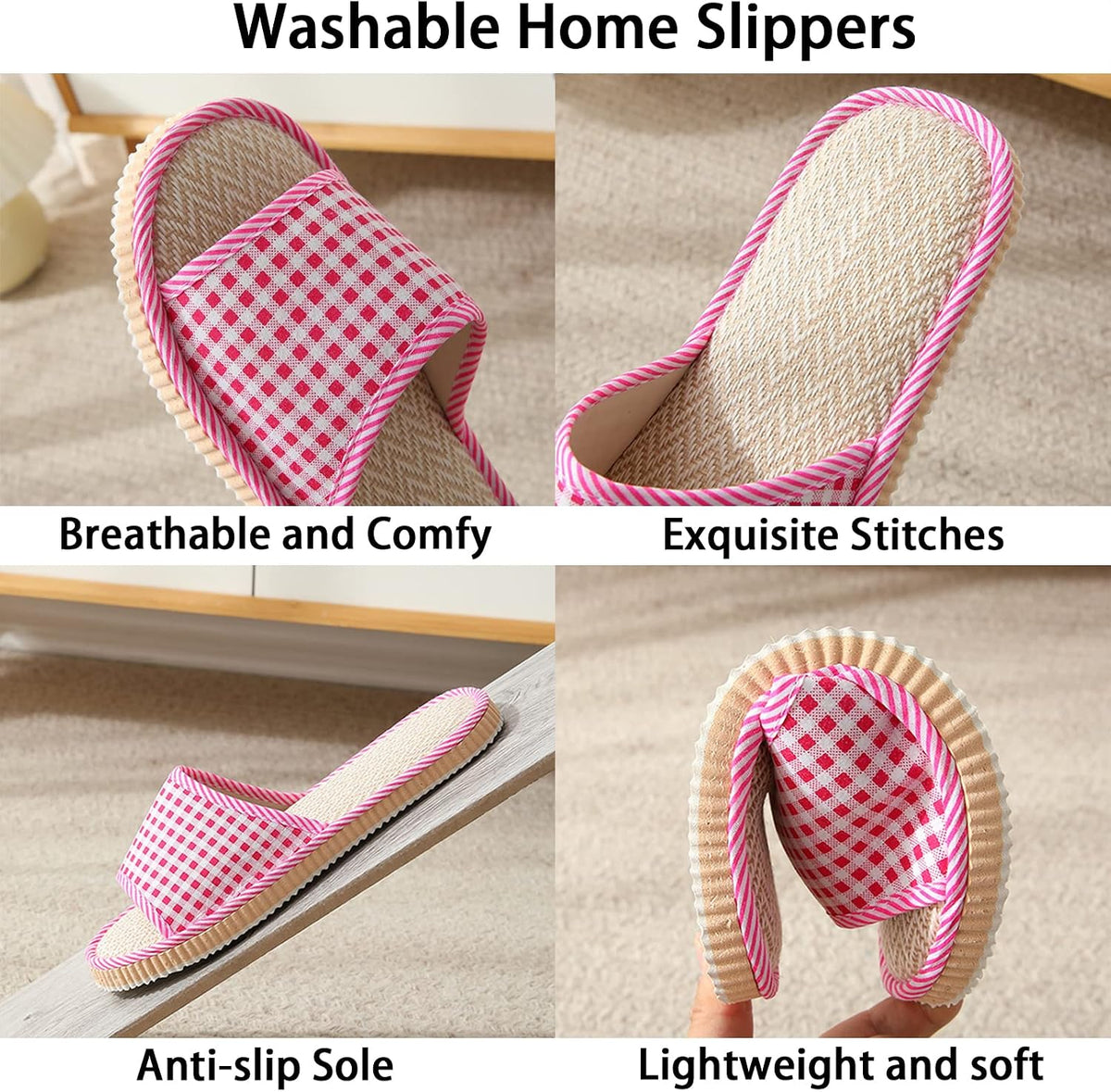 10 Pairs Washable House Slippers for Guests,Disposable Slippers for Guests,Breathable Open Toe Indoor Slipper,Spa Slipper for Guests,Home,Bedroom,Hotel,Travel,Unisex Universal Size(6 Large Size+4 Medium Size)
