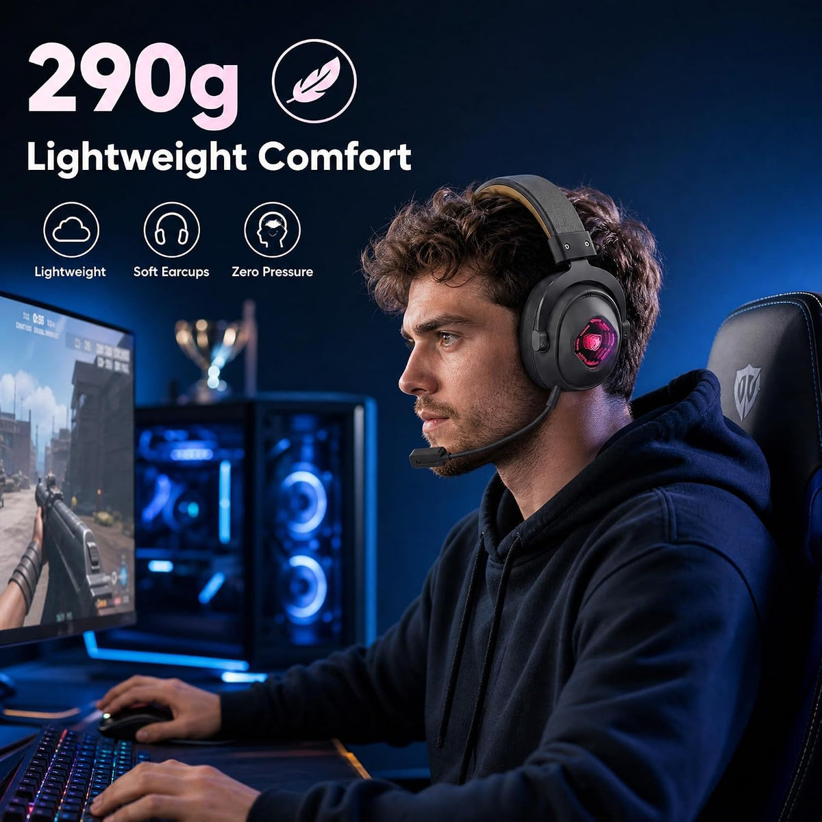 SADES Wireless Gaming Headset 7.1 Surround 90H Black for PS5 PC Switch