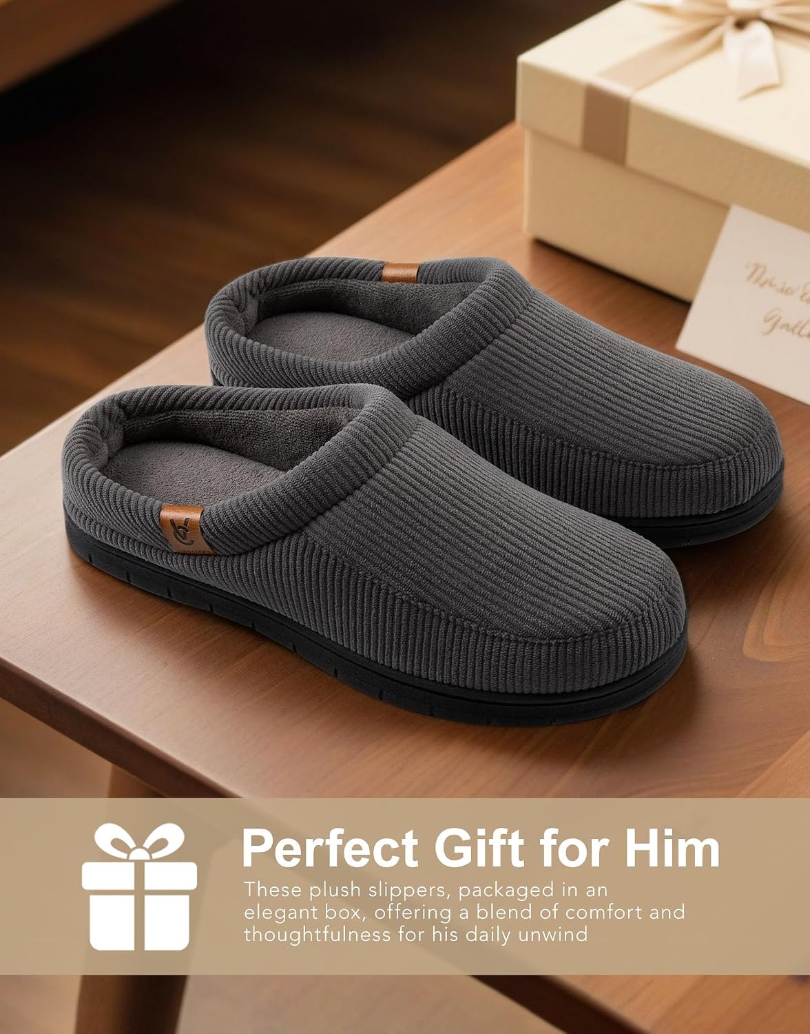 VeraCosy Men's Memory Foam Slippers Comfy Durable Moccasin House Shoes