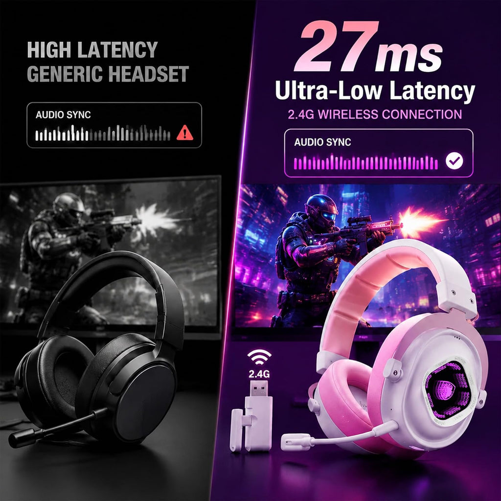 SADES Wireless Gaming Headset 7.1 Surround 90H Pink for PS5 PC Switch