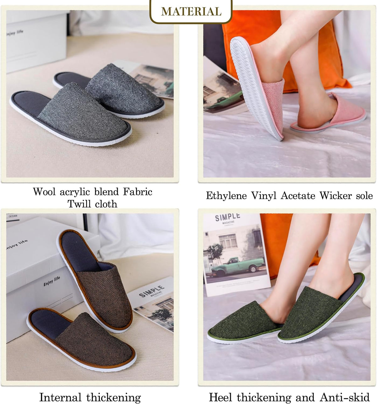 OSTADARRA 6-10 Pairs Spa Slippers, Non Slip Disposable Slippers For Guest