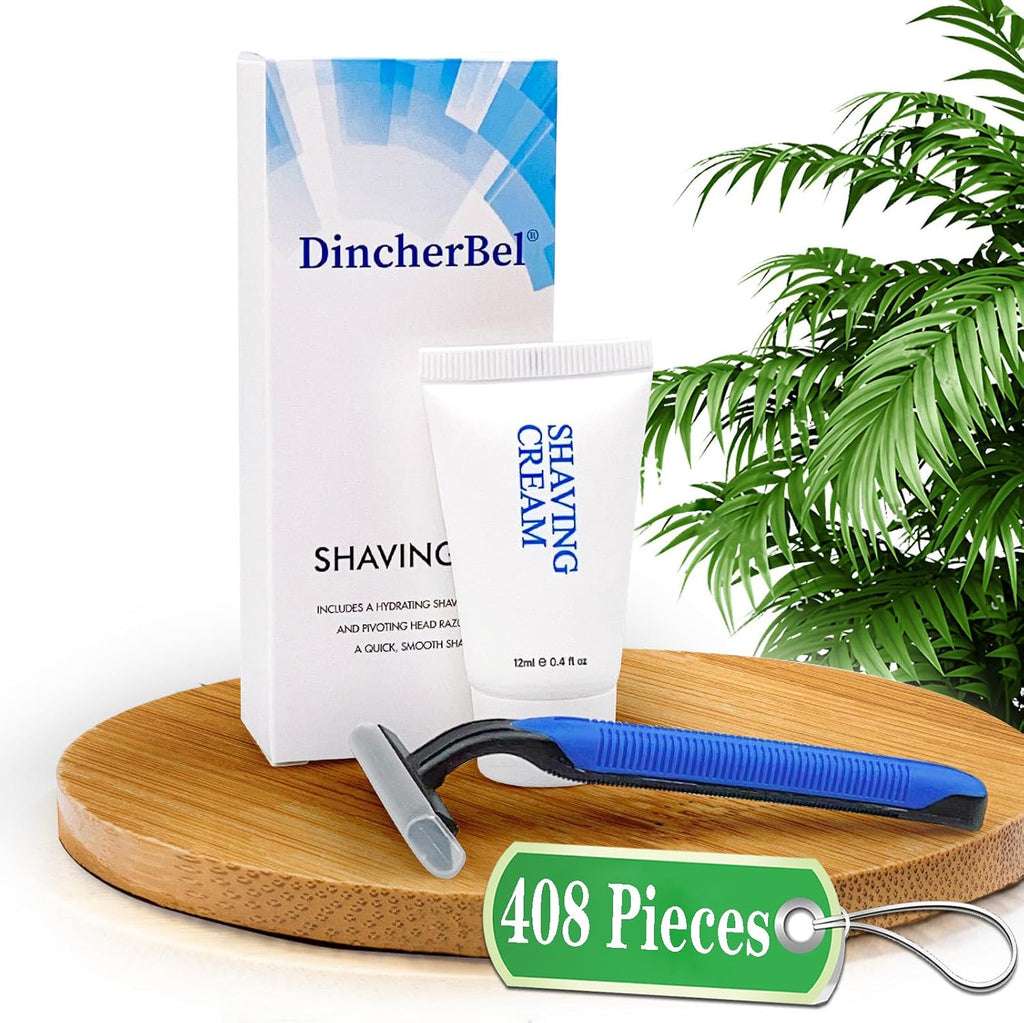 Disposable Shaving Kit in Bulk, 408Pack Twin Blade Razors and Cream(12g)