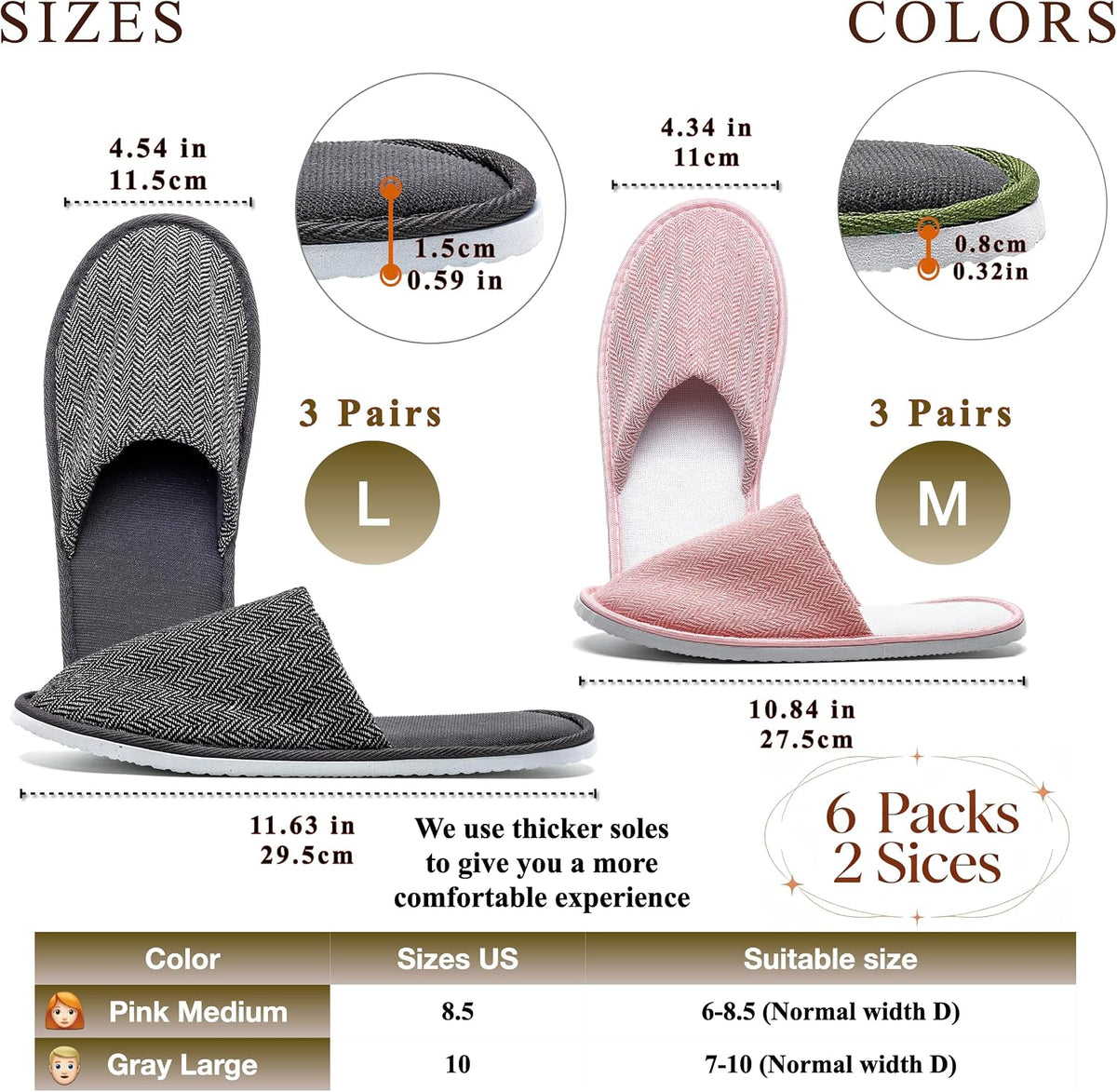 OSTADARRA 6-10 Pairs Spa Slippers, Non Slip Disposable Slippers For Guest